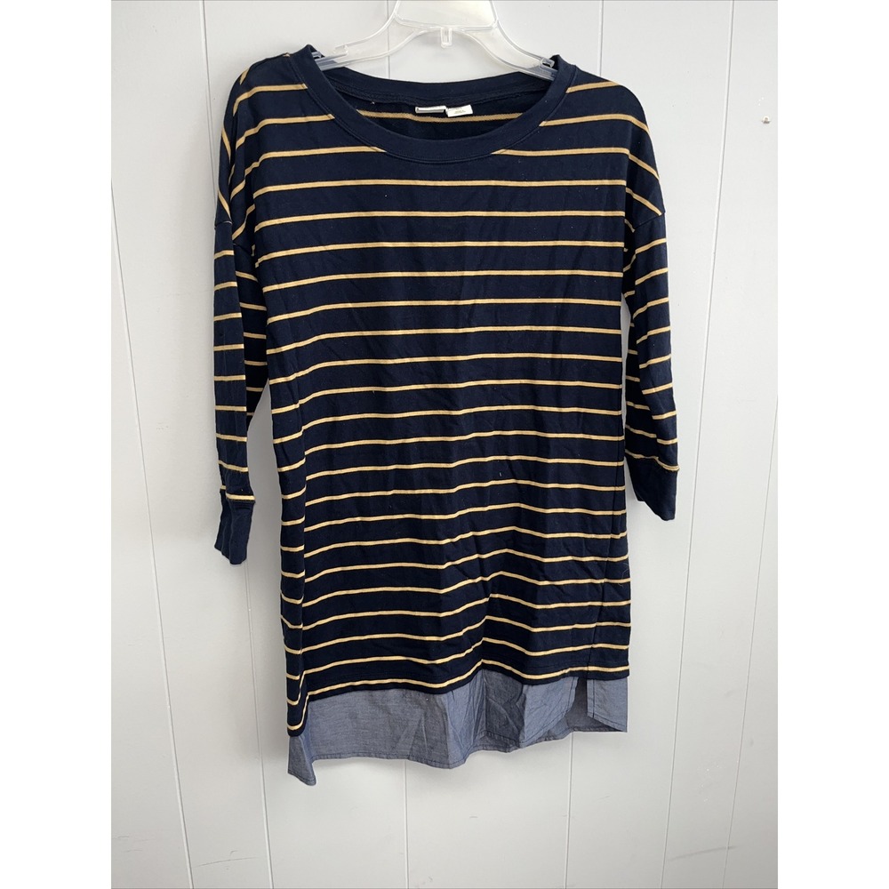 Lucy & Laurel Women's Navy Blue Shirt Dress Size Small Long Sleeve Striped